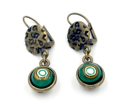 Murano Glass Dangle Earrings in Brass Earring Findings w/ Green Jewelry  Pouch!