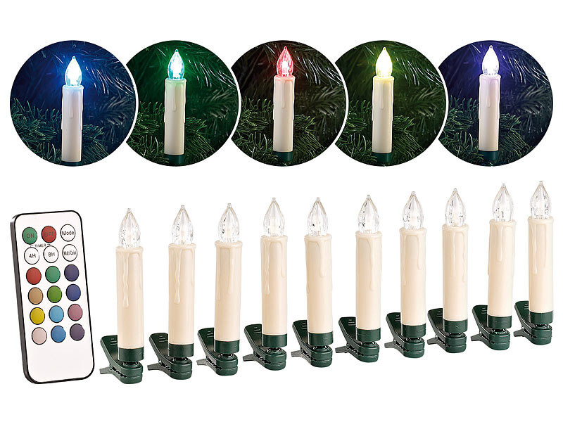 10 bougies de Noël à LED RVB Lunartec avec télécommande sans fil