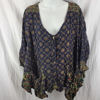 Sacred Threads Tunic Top OS Blouse Boho Mandala Pullover Acrylic Outside Pockets