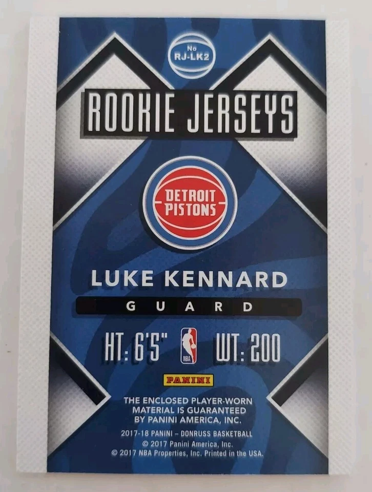 2017-18 Donruss Rookie Jerseys Luke Kennard RC - Image 2 of 2