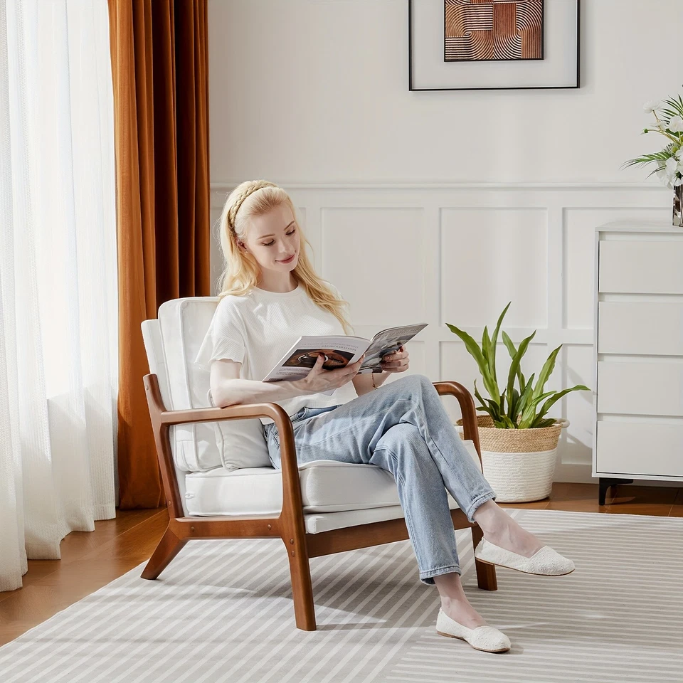 Cómoda silla acento - Silla moderna de mediados de siglo con respaldo bajo con almohada Foto 4 de 4