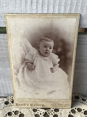 Vintage Cabinet Card Chubby Baby in Christening Gown Heath's Gallery Photo KY