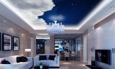 3d White Clouds Night Sky Wallpaper Ceiling Decals Wall Art Print