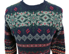 Womens Eddie Bauer Cotton Colorful Fair Isle Geometric Crewneck Sweater Small