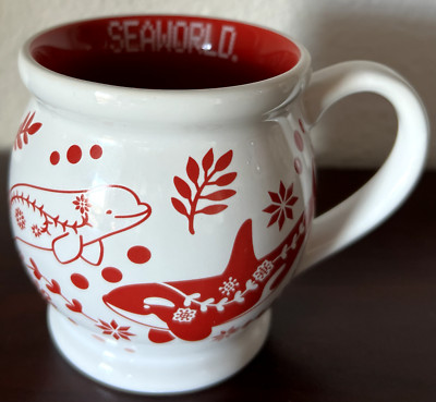SeaWorld Nordic Holiday 12 oz Mug Beluga Dolphin Penguin Turtle New!