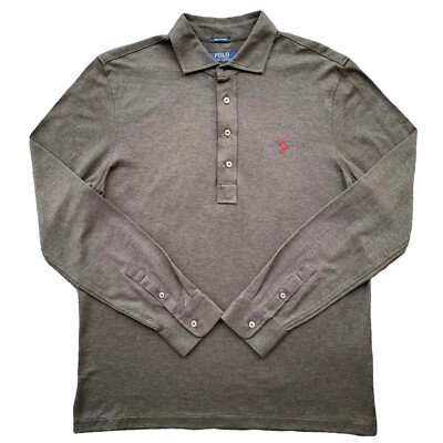 POLO Ralph Lauren Men's Cotton Gray Long Sleeve 1/4 Button Up Polo Size M 