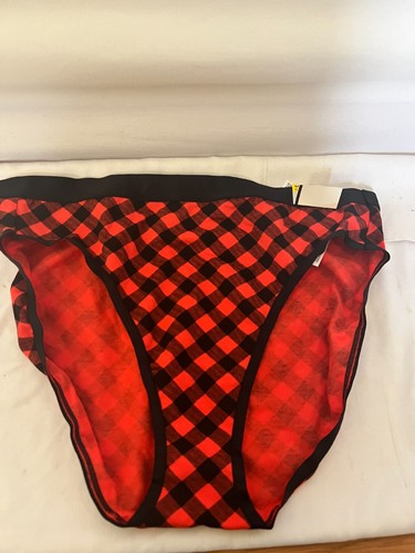 New Jenni Women's Hi-Cut Bikini Underwear Cotton Red Buffalo Check Size M - 第 3/7 張圖片
