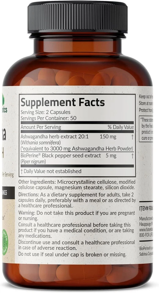 Ashwagandha Extra Strength Stress and Mood Support com BioPerine (100 Cápsulas) - Imagem 2 de 4