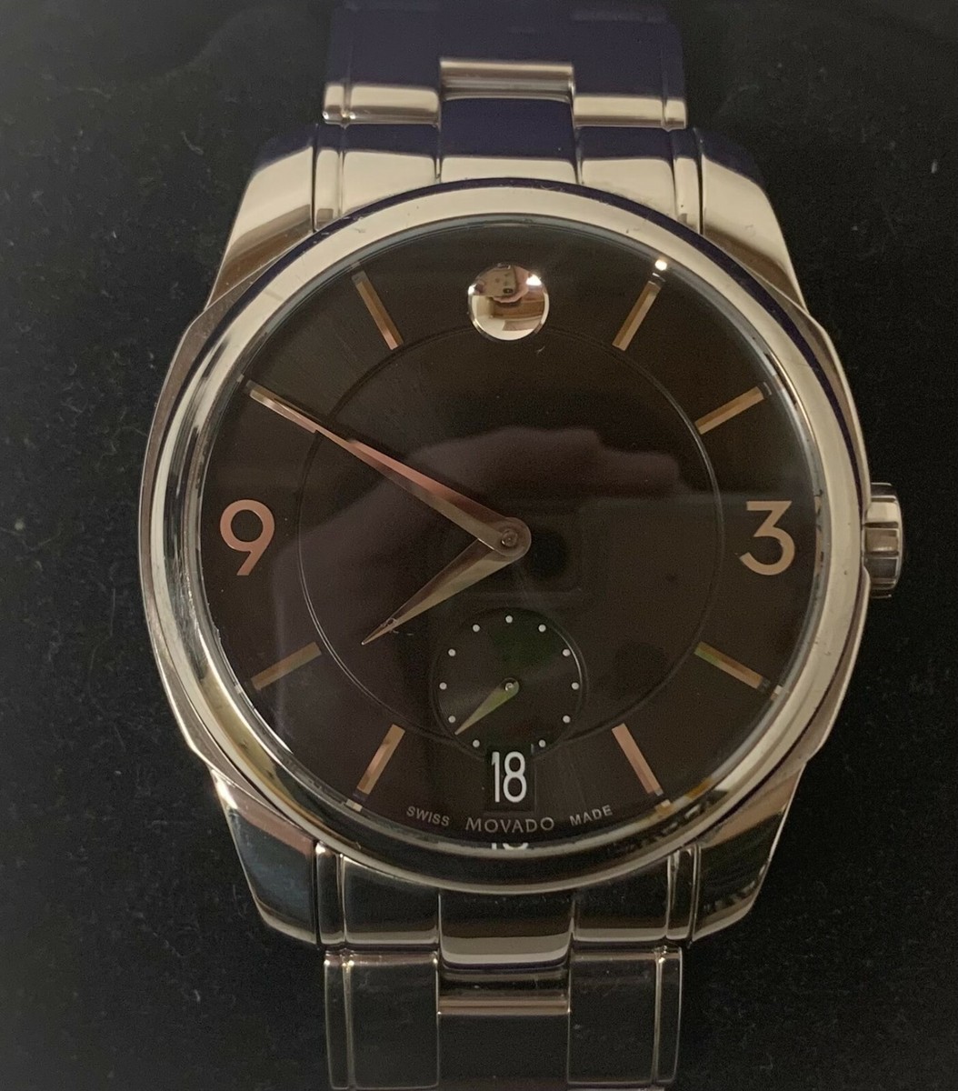 Movado LX Swiss Made Quartz Black Dial Stainless Steel Band Men's