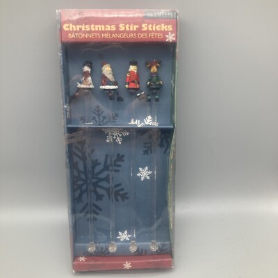 Christmas Swizzle Stir Sticks by Sommelier - Santa Frosty Nutcracker Reindeer 