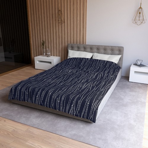 Midnight Rustling Bamboo Forest Dreams Duvet Cover, Serenity in Navy Silhouettes - 第 9/9 張圖片