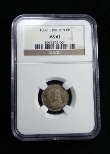 Great Britain 1889 Silver Six Pence. NGC Certified MS 62. #4995