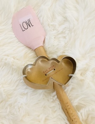 Rae Dunn LOVE Silicone Spatula & DOUBLE HEART Cookie Cutter Set | eBay