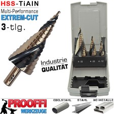 3-tlg HSS TiALN Stufenbohrer Satz 4-32 mm Spiral Schäl Fräser Kegel Konus Bohrer