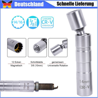 Magnet Zündkerzenschlüssel 14 16 mm 3/8'' Zündkerzen Glühkerzen Zwölfkant Einsatz