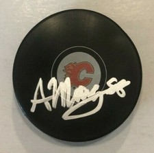 ANDREW MANGIAPANE SIGNED CALGARY FLAMES HOCKEY PUCK W/ CASE COA