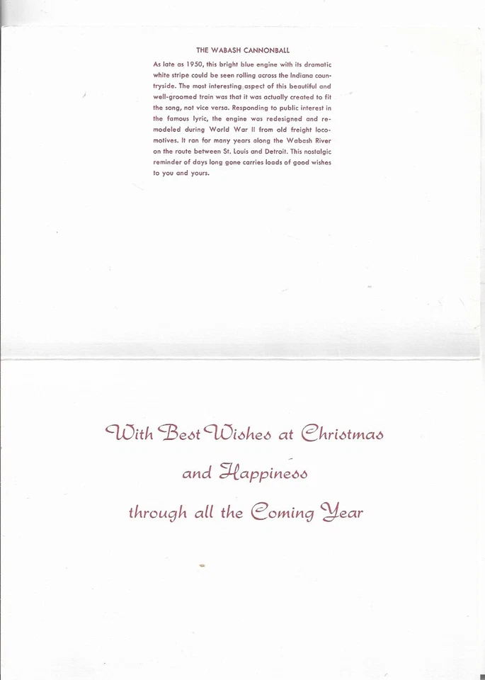 NOS LEANIN' TREE Christmas Card 7.25x5.5 The Wabash Cannonball Train - Image 2 of 3