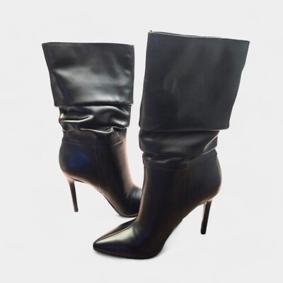 Nine West Tasta Mid Calf Dress Boots Black 7M Slouch Stiletto High