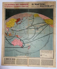 PACIFIC WORLD WAR II DECEMBER 1941 VERY LARGE PICTORIAL MAP ITALIAN EDITION