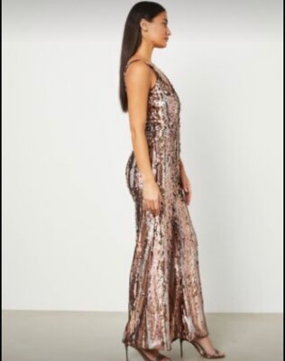 BCBGMAXAZRIA Gold/Silver XS Size 2 Sequin Jumpsuit New with