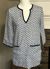 Tory Burch Tunic Top Womens Linen Navy Maroon Ladies Sz XS