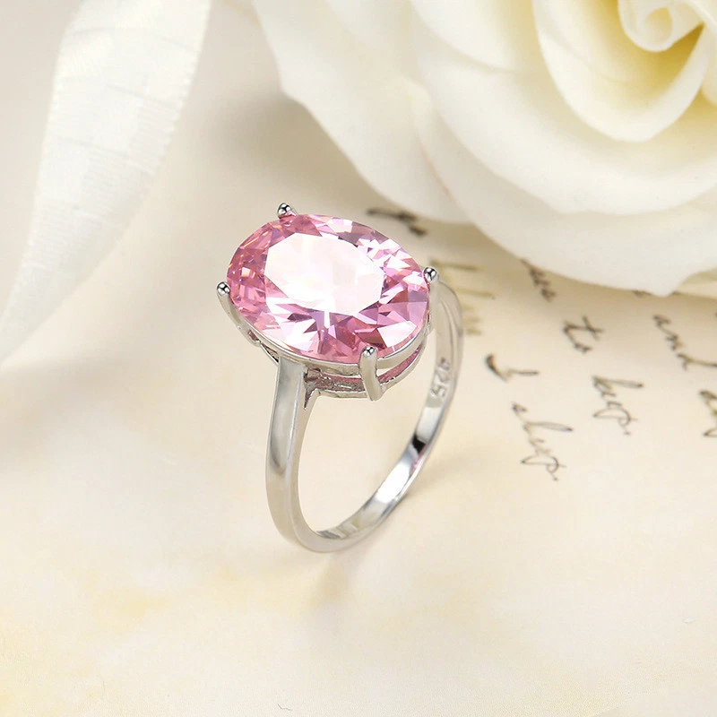 Nuevo Anillo Mujer Plata Topacio Fuego Rosa Natural Corte Ovalado Piedras Preciosas Talla EE. UU. 6-10 Foto 3 de 4