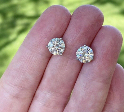 ECHTE 14K MASSIV WEISSGOLD 2,20 CT RUND VVS1/D LABORGEFERTIGTE MARTINI OHRSTECKER