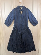 TWRHLL Christie Brinkley Women's Denim Long Sleeve Midi Dress Size L - Blue SC11