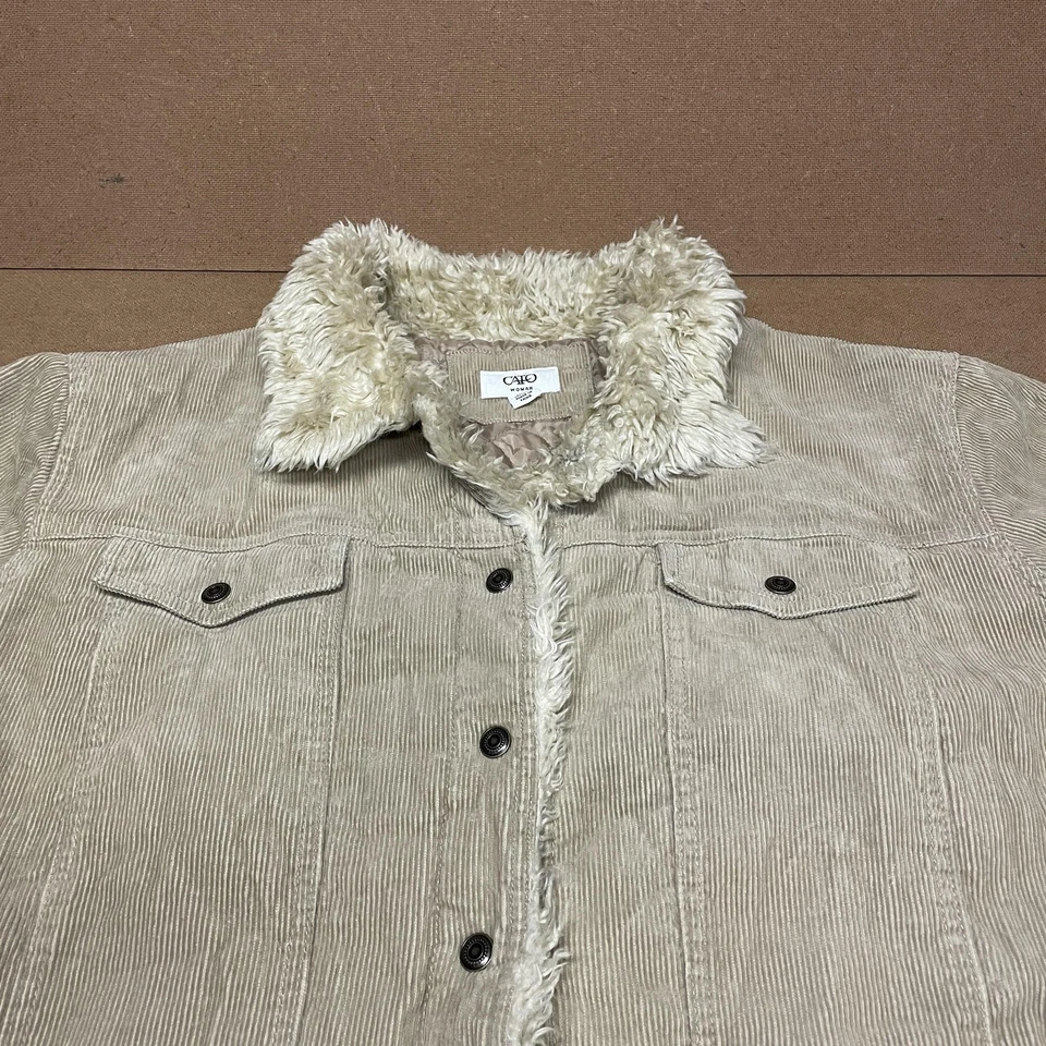 Abrigo Chaqueta Mujer Cato 26/28 Beige Pana Sherpa Forrado Piel Sintética Cuello Foto 2 de 4