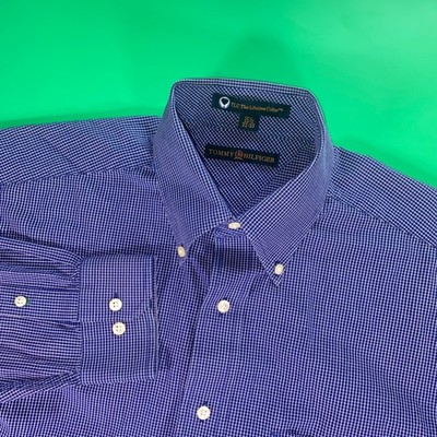Tommy Hilfiger Dress Shirt Button Down TLC Collar Blue Check 15 1/2