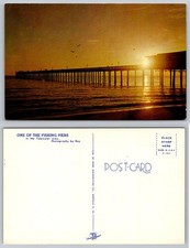 Tidewater VA Fishing Pier Sunset Vintage Postcard Norfolk Lustrechrome 1950s