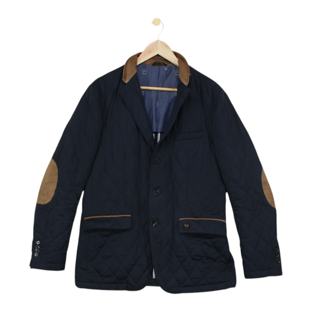 Massimo Dutti Quilted Jacket Mens Size 40 Blue Blazer Single Breasted