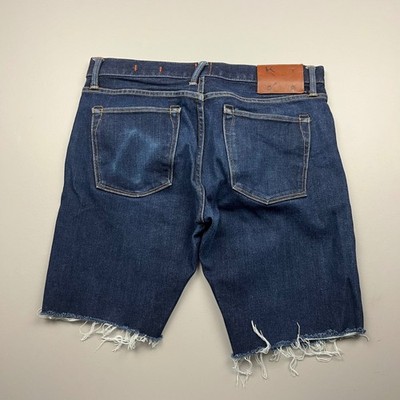Kato Denim Shorts Mens 33 Blue The Pen Slim 4-Way Stretch Cut Off Raw Hem USA
