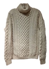 Men's S M Carraig Donn Wool Sweater Classic Fisherman Knit Natural Tan Ireland