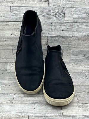ECCO Soft 7 Shoes Mens Sz 8.5 42 Black Leather Side Zip Comfort Sneakers Casual