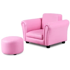 Costway 2PCS Kids Sofa Armrest Chair Couch Children Toddler Girl w/ Ottoman Pink