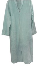 Miss Elaine Zip-Front Long-Sleeve Fleece Quilted L Robe Sea Foam Green Cozy EUC