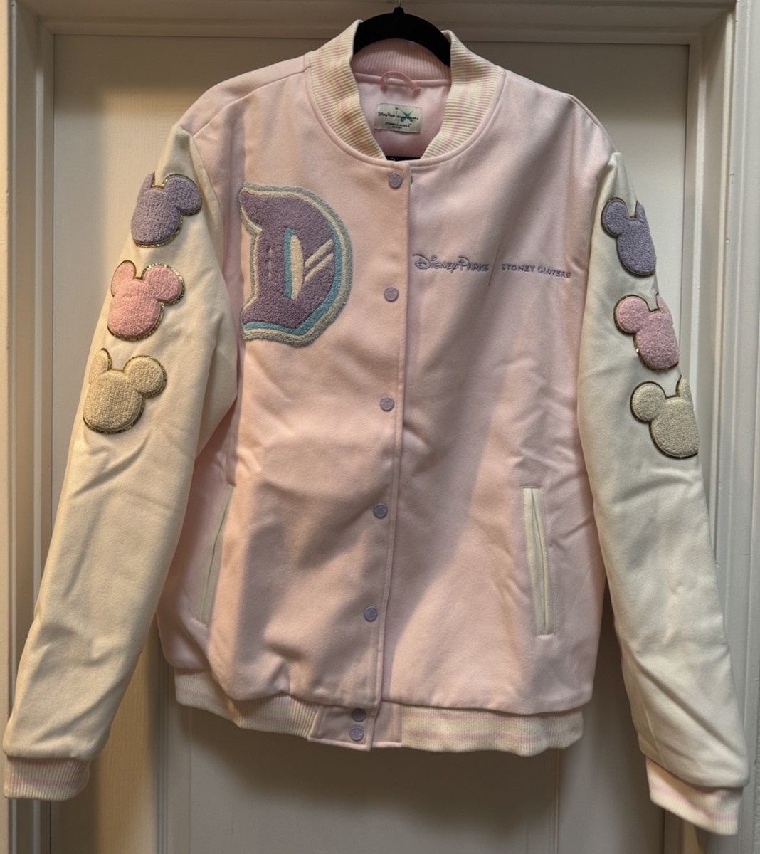 Disney Stoney Clover Lane Disneyland Varsity Jacket Pink LARGE