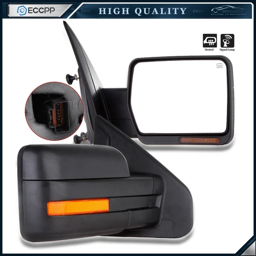 Pair Power Heated Turn Signal Puddle Light Tow Mirrors For 2007-2014 Ford F150
