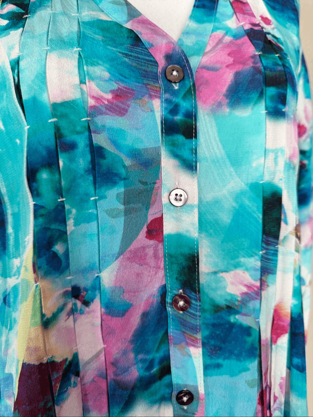 Soft Surroundings Blue Patterned Button Down Blou… - image 4