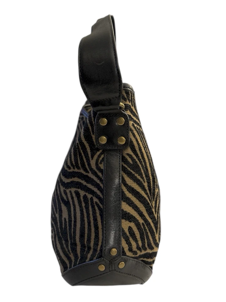 Talbots Purse Zebra Animal Print Fabric Leather Black Brown Shoulder Hobo Bag - Image 4 of 4