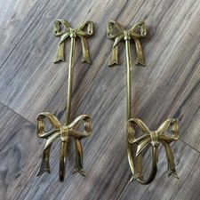 Vintage Brass 14in Double Bow Wall Hooks Wreath Hangers set Of 2 Cottage Girly