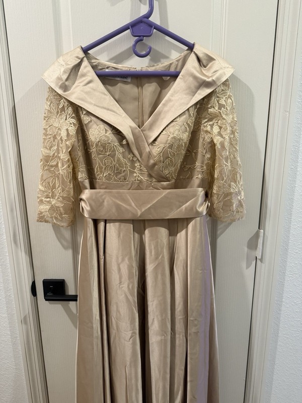 Champagne A-line Mother Of The Bride Formal Evening Gown Floor Length, w/pockets