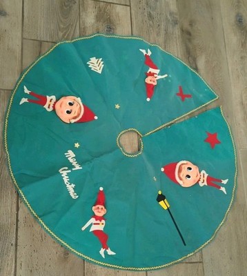 Vtg MCM 50'S Handmade Rubber Face Elf Christmas Tree Skirt PIXIE