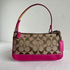 Coach Vintage Y2K Signature Demi Shoulder Bag Khaki Fuchsia Pink Leather