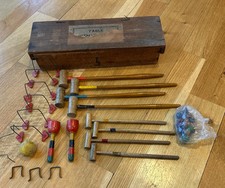 VINTAGE ANTIQUE TABLE TOP CROQUET SET IN ORIGINAL BOX