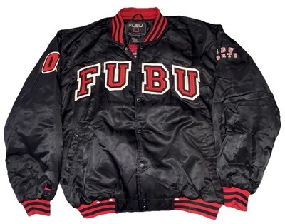 1993 Vintage Fubu Sport Champs 05 Satin Varsity Jacket Black/Red