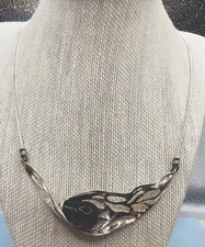 Vtg HAGIT GORALI Israel  Sterling Silver  Necklace w.Glass Art by PEARLY KARPEL