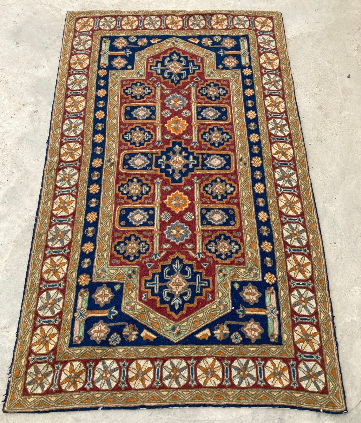 Vintage Hand Knotted Turkish Geometric Medallion Wool Rug Floor Carpet 151x91 cm