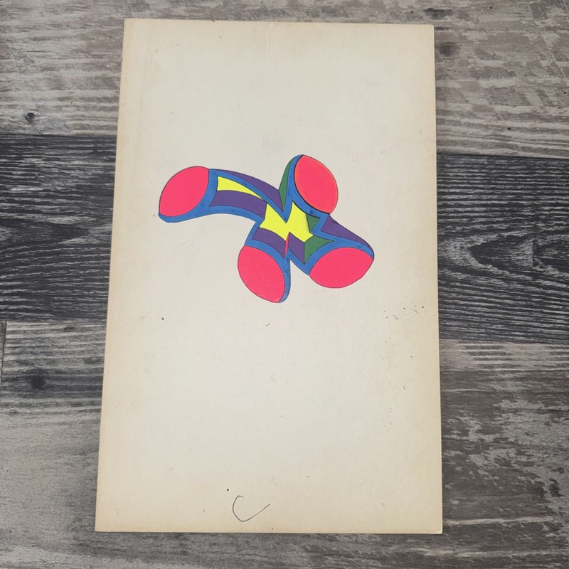Vintage 1970 Abstract Psychedelic Geometric Painting Neon Pop Art Space Age .